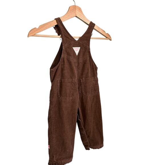VTG Oshkosh B’Gosh Brown Corduroy Overalls Floral & Butterfly Embroidery 18 mo - Picture 8 of 9
